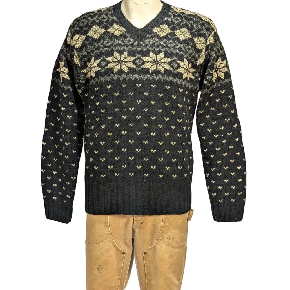 Polo Ralph Lauren Sport VTG Mens Hand Knit Wool Silk Nordic V-Neck Sweater L EUC
